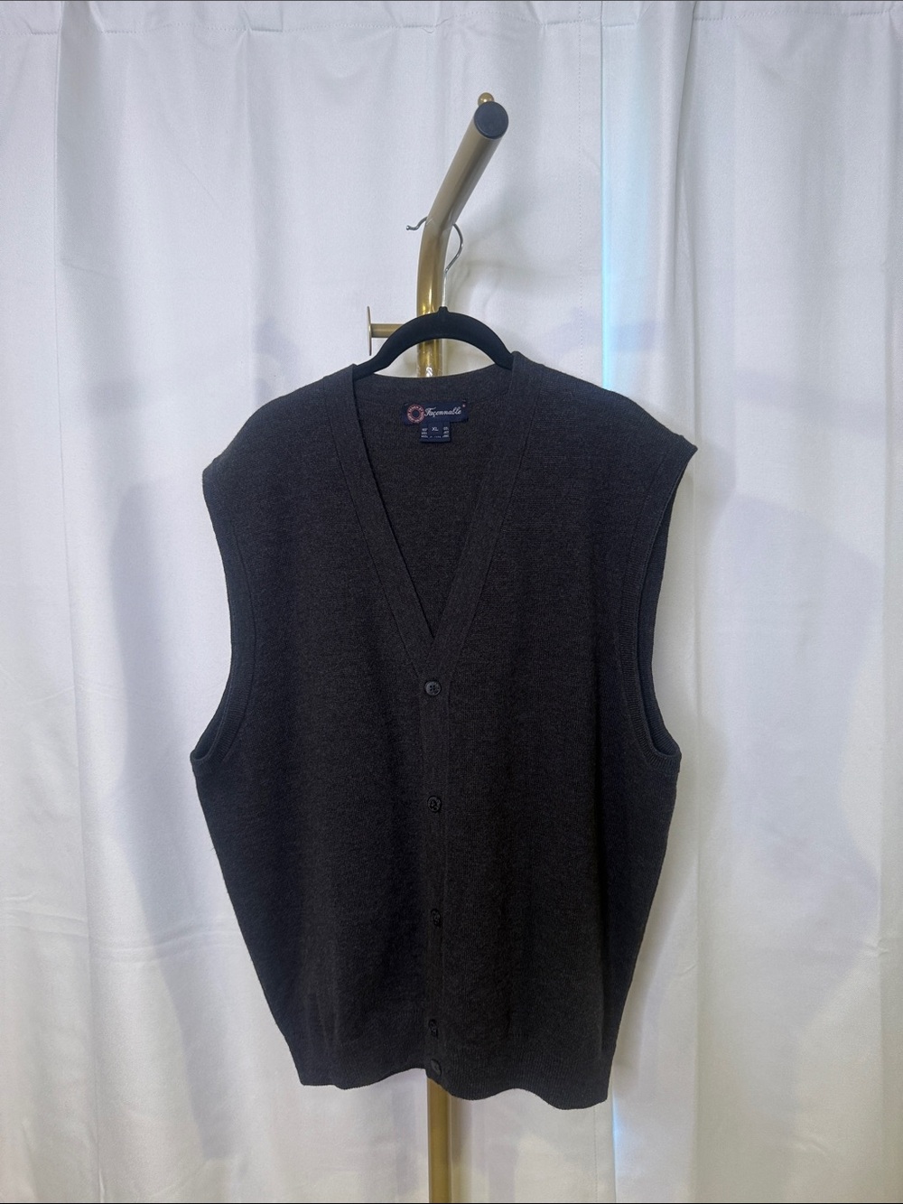 Faconnable Men's MERINO WOOL XL Charcoal Gray Knit Button Vest